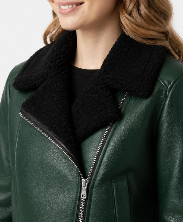B3 Aviator Green Shearling Jacket For Women