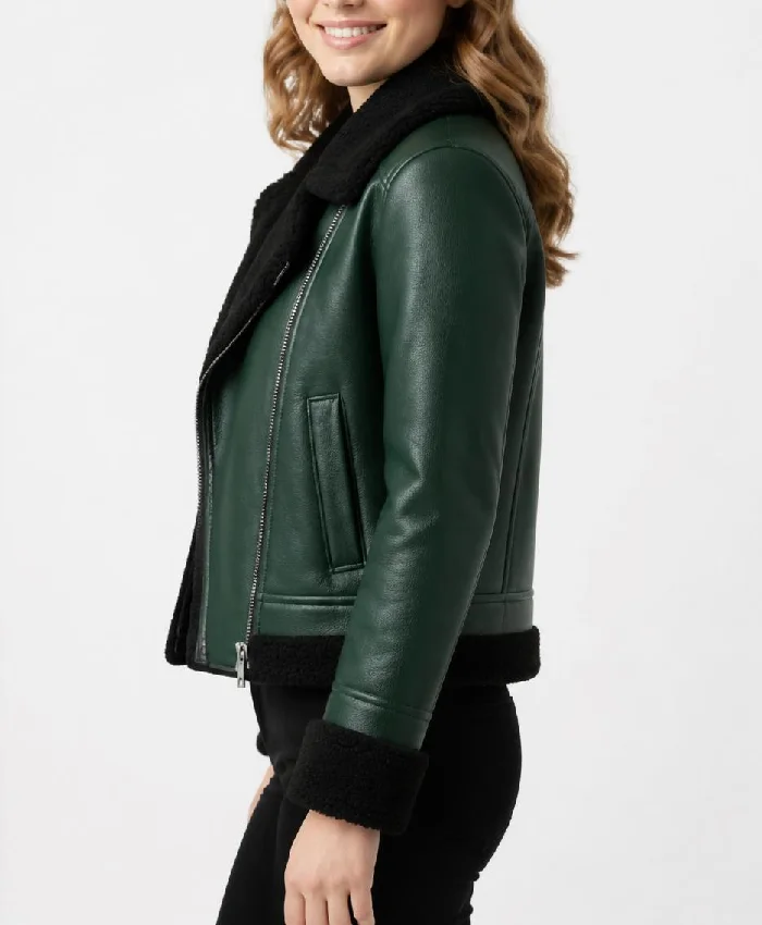B3 Aviator Green Shearling Jacket For Womens
