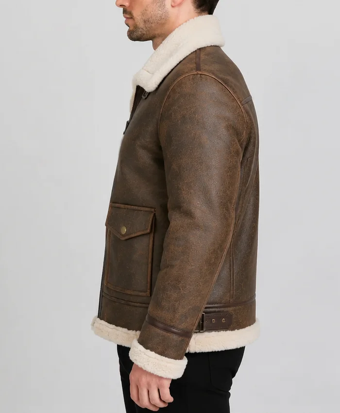 B3 Flight Shearling Bomber Jacket For Mens