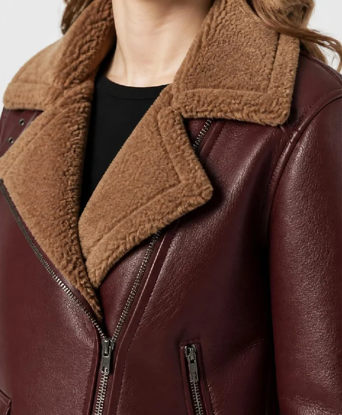 B3 Shearling Maroon Jacket For Women