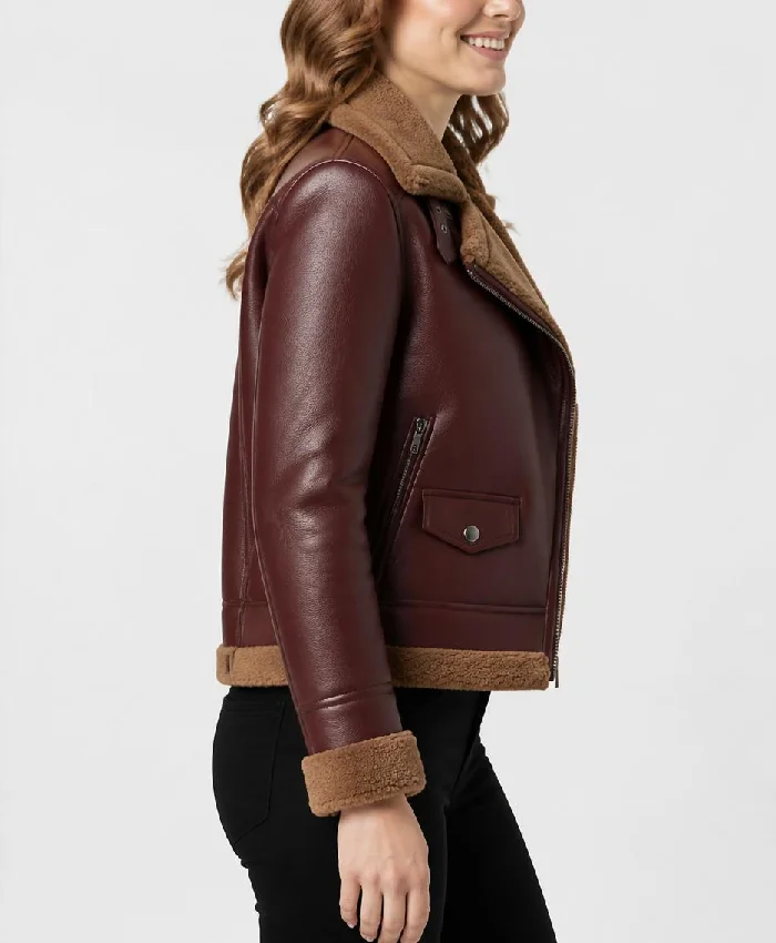 B3 Shearling Maroon Jacket For Womens