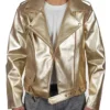 Cheryl Golden Metallic Biker Leather Jacket
