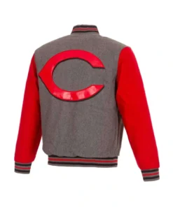 Cincinnati Reds Varsity Gray & Red Full-Snap Wool Jacket