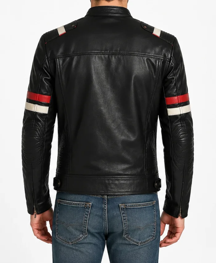 Classic Black Racer with Bold Red Stripes Jacket Back