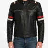 Classic Black Racer with Bold Red Stripes Jacket Front