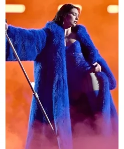 Dua Lipa Radical Optimism Tour 2025 Electric Blue Long Shaggy Fur Long Coat