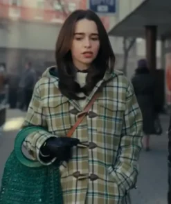 Bea Ponies 2026 Emilia Clarke Plaid Wool Duffle Hooded Coat