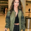 Airport American Actress Emily Ratajkowski Green Bomber Jacket