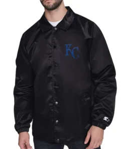Kansas City Royals Coaches Retro Logo Full-Snap Satin Black Jacket