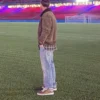 Lionel Messi Brown Suede Leather Jacket Back Pose