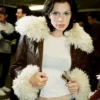 Julia Fox New York Film Festival 2025 Fur Collar Brown Leather Jacket