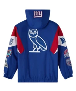 New York Giants OVO 2025 STARTER Half-Zip Pullover Blue Hooded Jacket