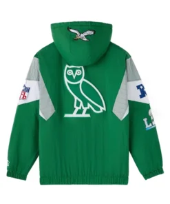 Philadelphia Eagles OVO 2025 STARTER Half-Zip Pullover Hooded Jacket in Green