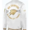 Oklahoma City Thunder 2025 Champions Ceremony White Satin Bomber Jacket