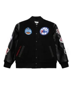 Philadelphia 76ers Black Out Team Logo Black Varsity Jacket