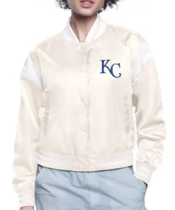 Kansas City Royals Printed Logo Varsity Jacket Cream