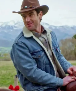 TV Series Finding Mr. Christmas S02 Robbie Simpson Blue Denim Shearling Jacket