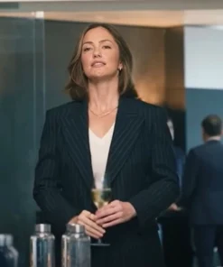 Sydney Price Champagne Problems 2025 Minka Kelly Black Pinstripe Blazer