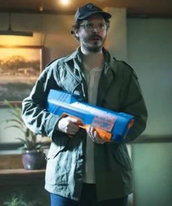 Elton Perrakis The Running Man Michael Cera Green Jacket