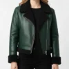 Womens B3 Aviator Green Fur Leather Bomber Jacket