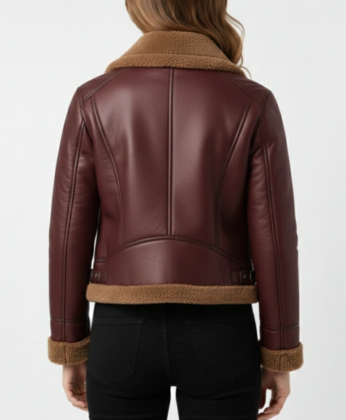 Womens B3 Shearling Maroon Fur Jacket