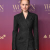 Madelaine Petsch 2025 Black Pinstripe Coat