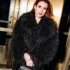 Emma Roberts Extremely Black Fur Coat