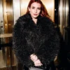 Emma Roberts Extremely Black Fluffy Fur Coat