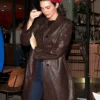 Kendall Jenner Long Brown Leather Coat