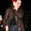 Kendall Jenner Celebrity Event Long Brown Leather Coat