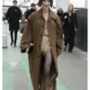 Lily Collins Oversized Brown Coat