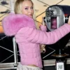 Swedish Singer Zara Larsson Fur Hood Pink Puffer Jacket