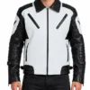 Black and White Moto Leather Jacket For Mens