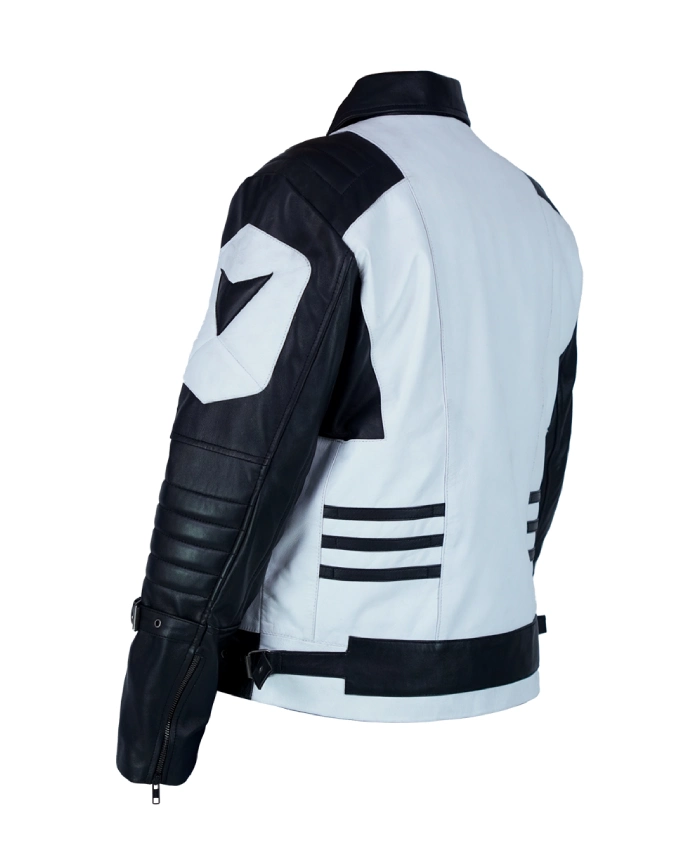 Shop Black and White Zipper Motorcycle Leather Jacket
