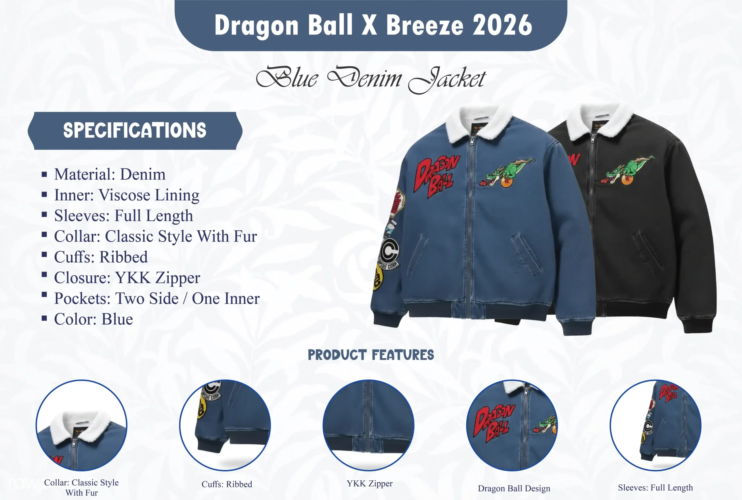 Dragon Ball x BREEZE 2026 Denim Boa Jacket in 2 Colors - Black and White