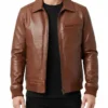 Zanvek Brown Leather Bomber Jacket