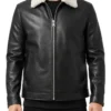 Men's Ravion Shearling Collar Zip-Up Leather Jacket