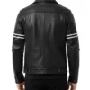 Men's Orvyn Stiped Sleeves Flap Pockets Trucker Black Leather Jacket