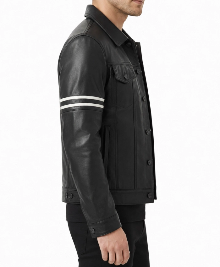 Orvyn Black Leather Trucker Jacket - LJB