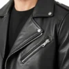 Rustline Black Leather Biker Jacket For Men