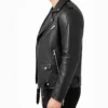 Rustline Black Leather Biker Jacket For Mens