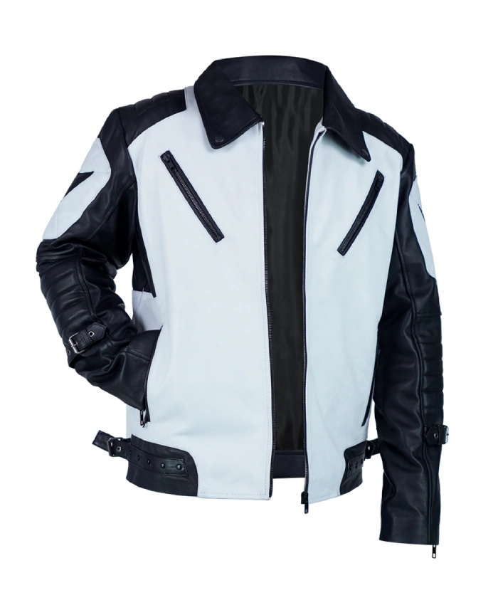 Black and White Moto Leather Jacket On Sale