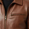 Brown Zanvek Leather Bomber Jacket For sale