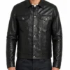 Black Leather Trucker Jacket For Men