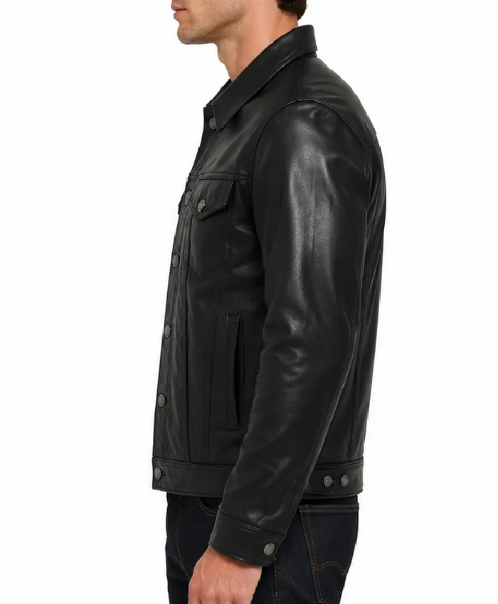 Black Leather Trucker Jacket Men