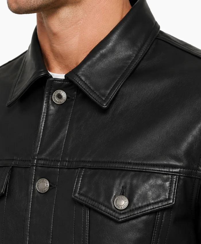 Black Leather Trucker Jacket Mens