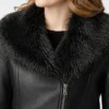 Black Leather Womens Jacket with Fur Collar