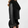 Black Womens Leather Jacket with Fur Collar
