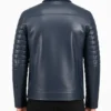 Blue Padded Sleeves Leather Jacket For Men