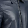 Blue Padded Sleeves Leather Jacket Men